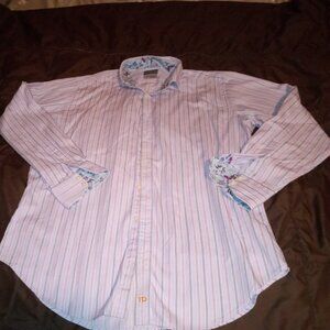 Thomas Dean Blue Striped Long Sleeve Button-Up Shirt L 100% Cotton Mens
